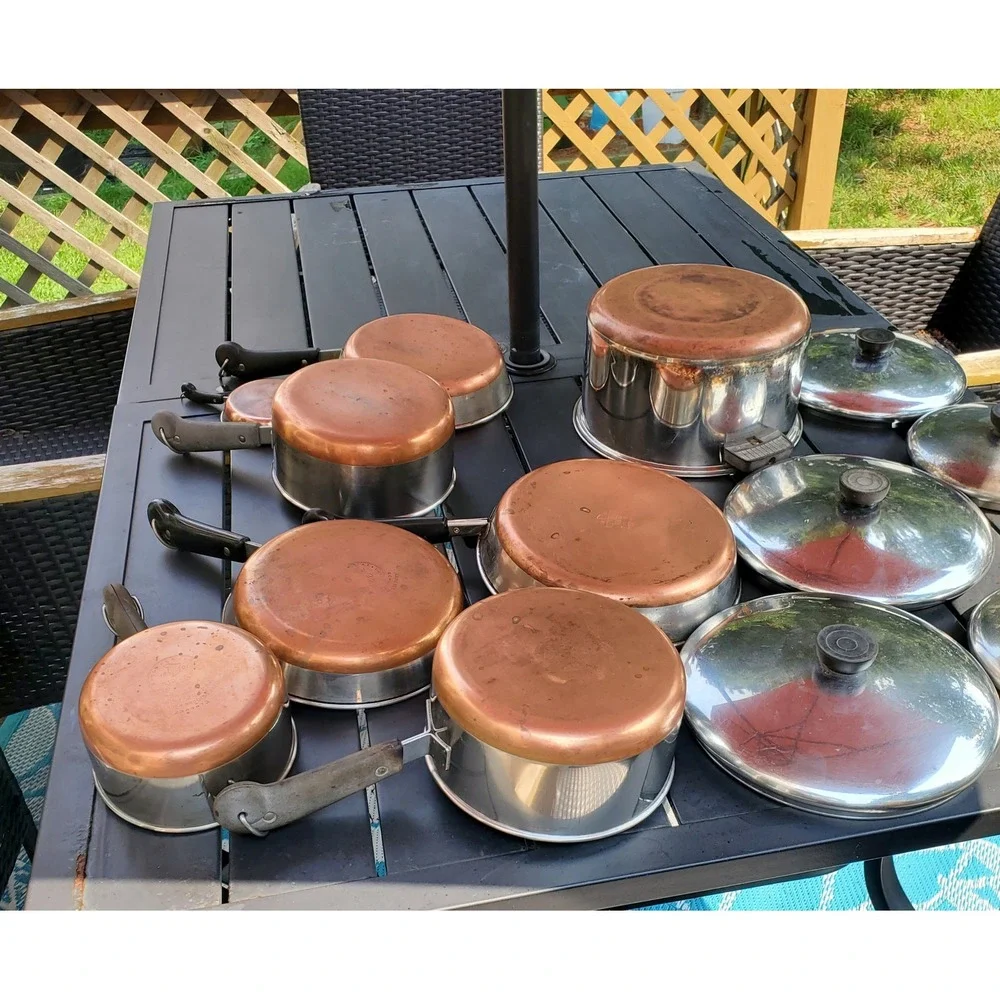 Vintage Revere Ware 1801 Copper Bottom 13-Pc Cookware Set Pots Pans Lids USA
